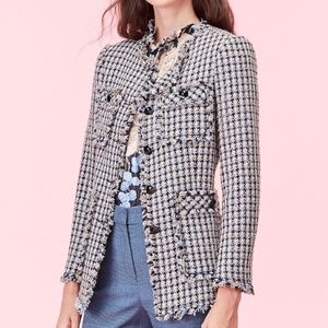 Rebecca Taylor HOUNDSTOOTH TWEED Blue/Black Tweed Blazer/Jacket NWT Sz 0